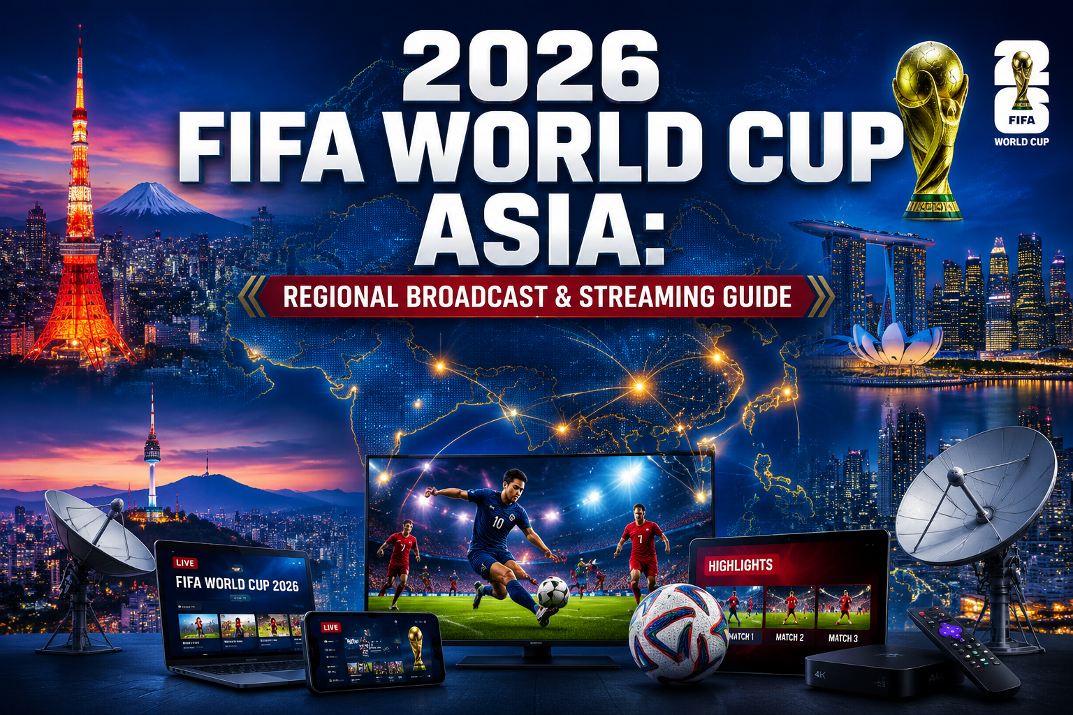 Professional () hero image featuring '2026 FIFA World Cup Asia: Regional Broadcast & Streaming Guide' in extra large white