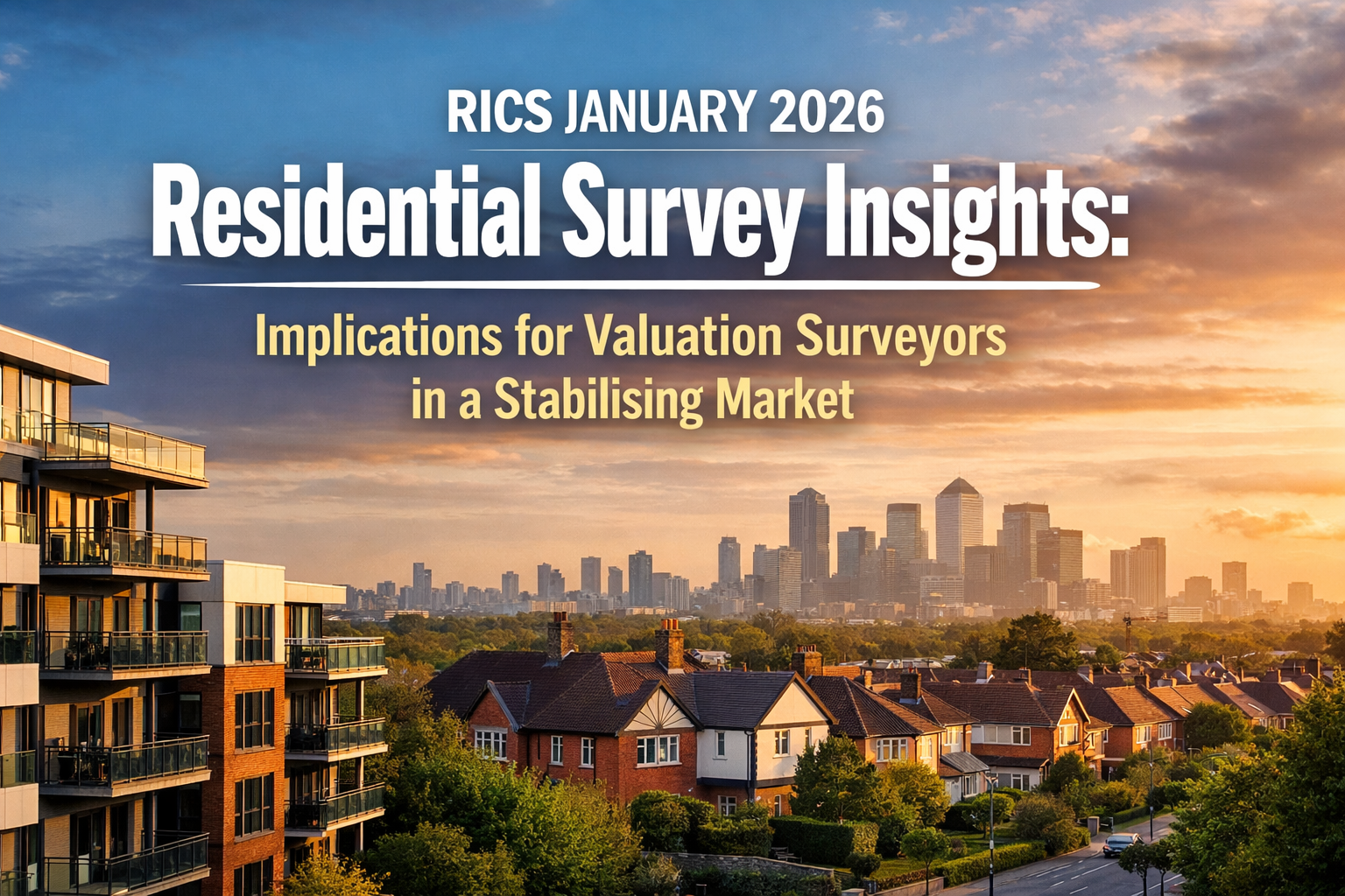 Professional landscape hero image () with : "RICS January 2026 Residential Survey Insights: Implications for Valuation