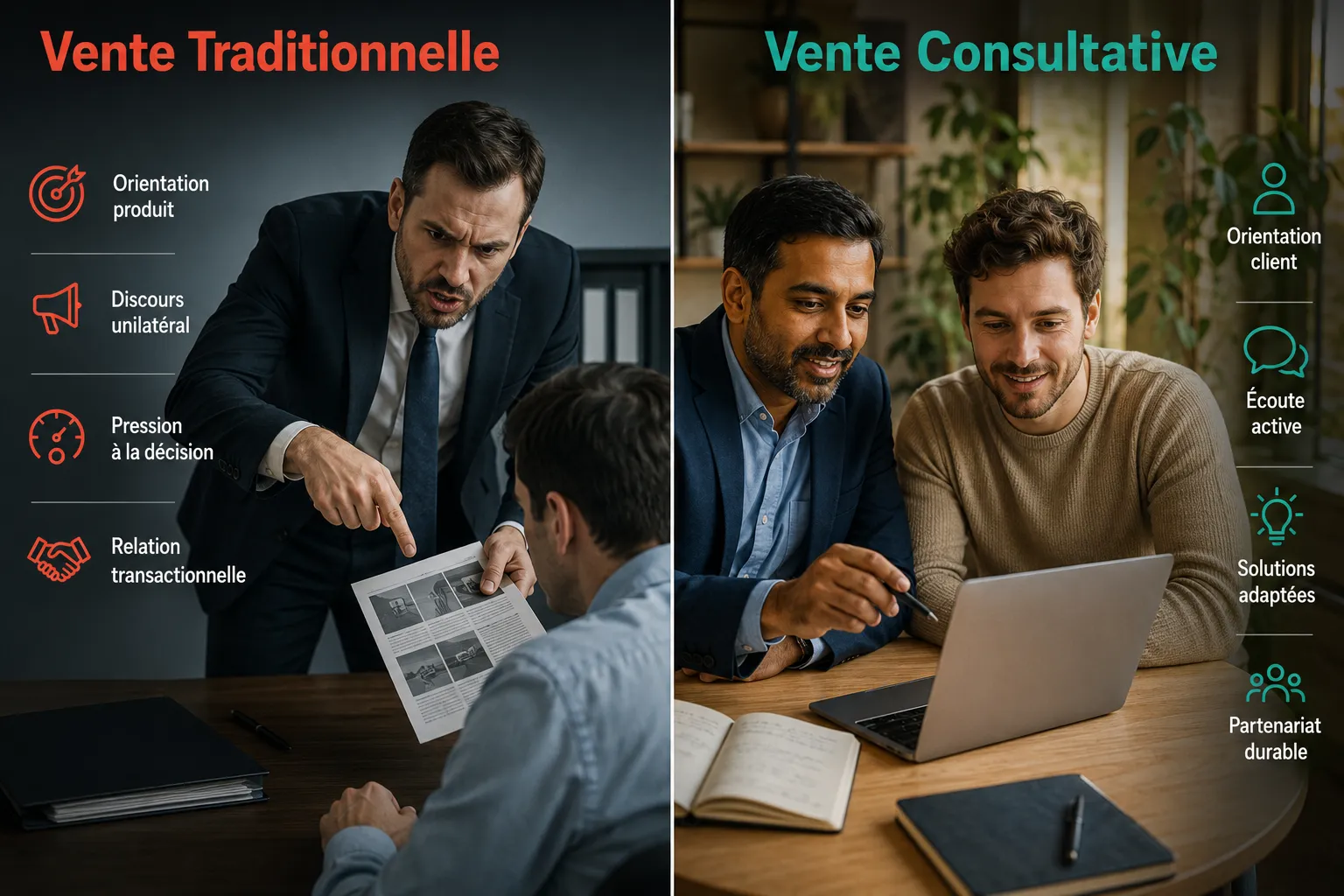 Vente consultative vs approche commerciale traditionnelle