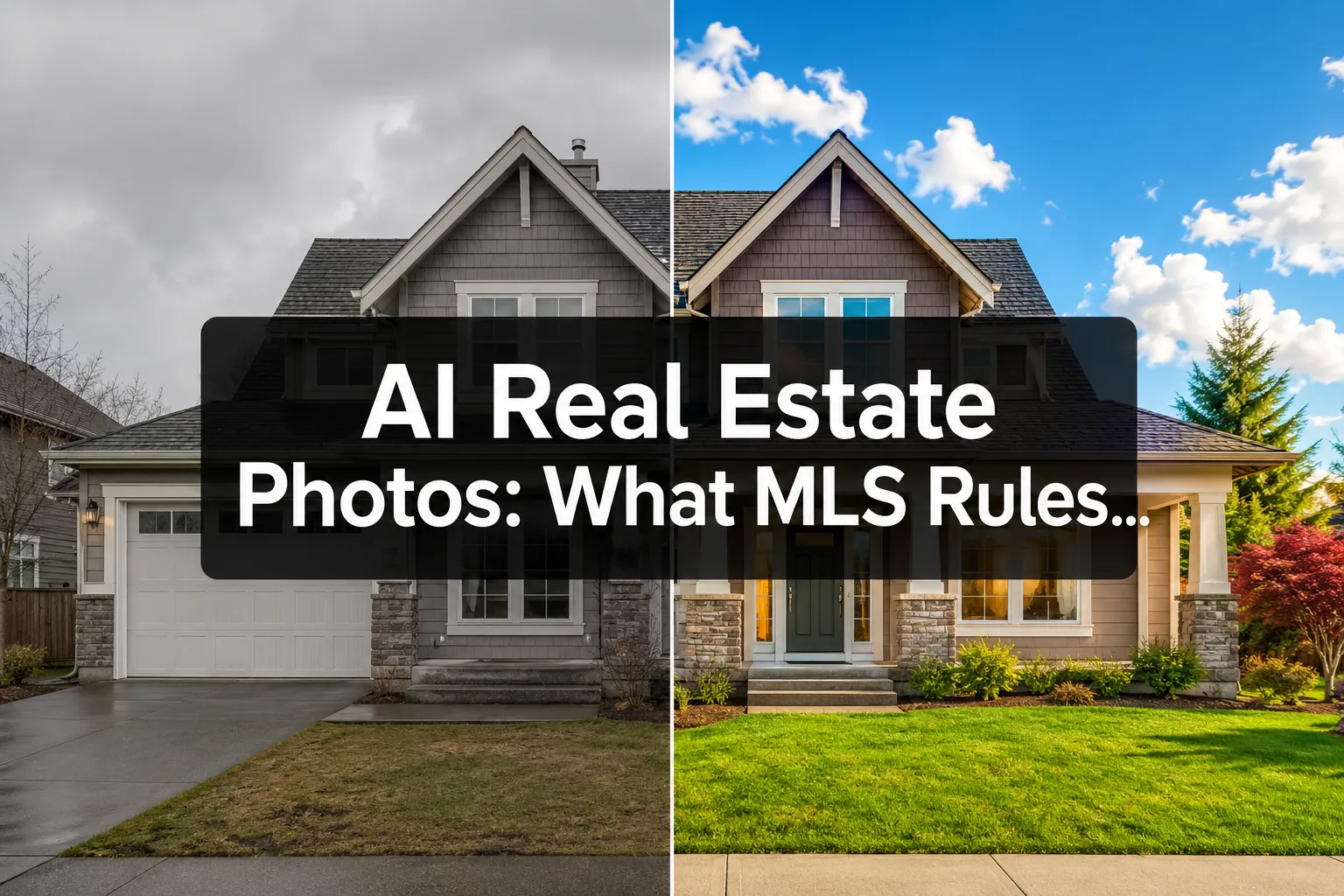 Professional () hero image with 'AI Real Estate Photos: What MLS Rules…' (≤42 chars) in crisp white on a semi-transparent