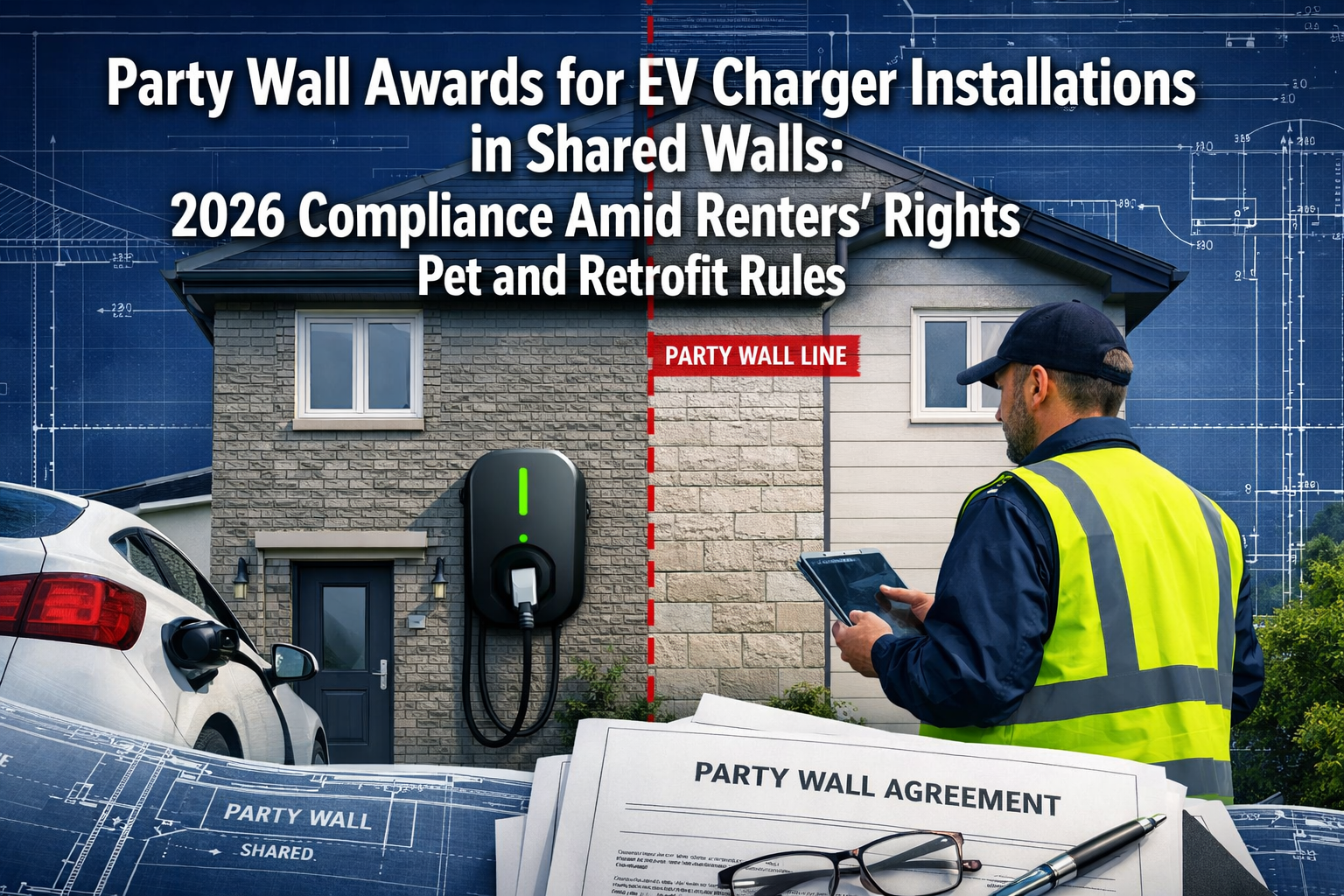 Professional () hero image with 'Party Wall Awards for EV Charger Installations in Shared Walls: 2026 Compliance Amid