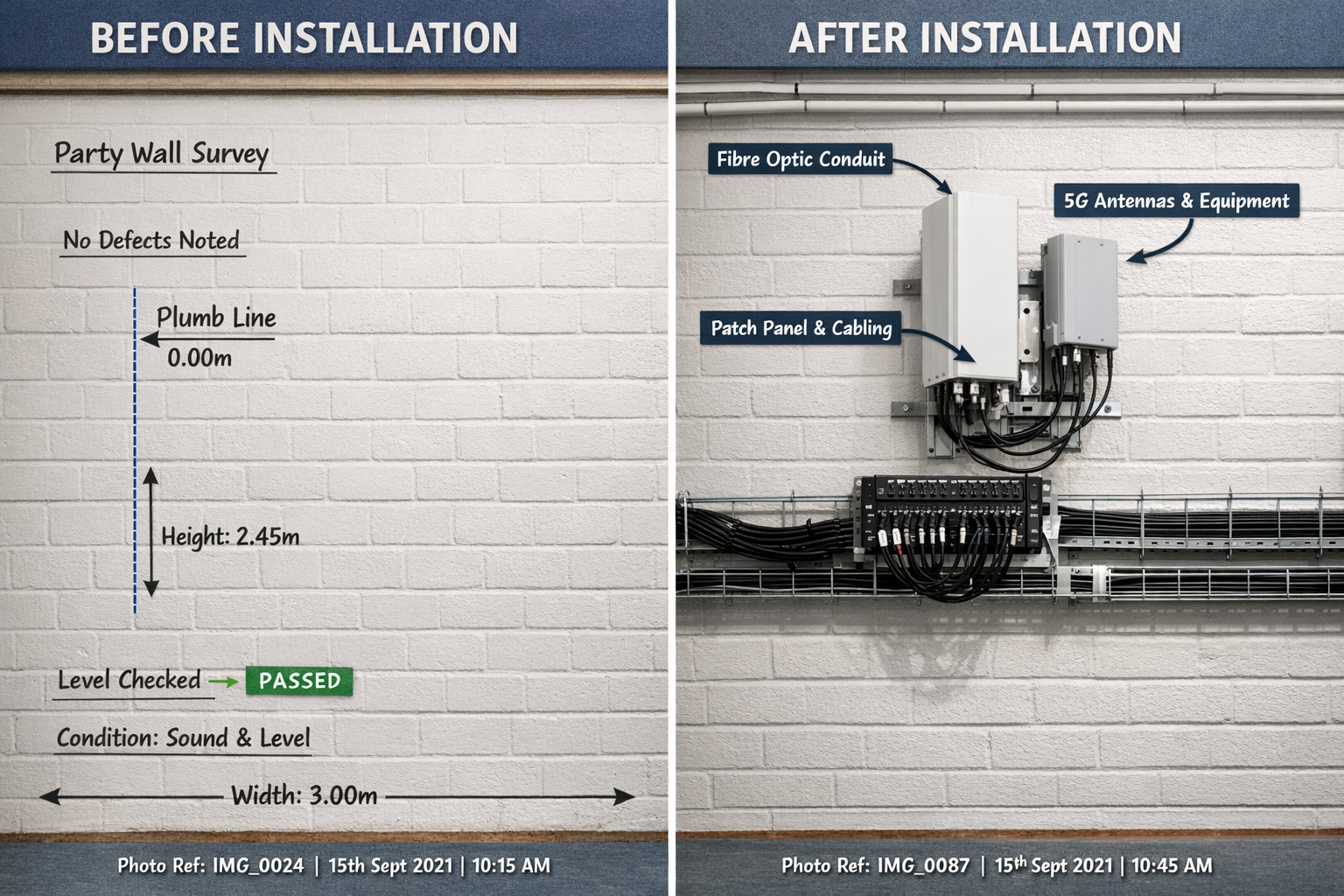 Detailed () split-screen comparison image showing 'Before Installation' and 'After Installation' photographic documentation