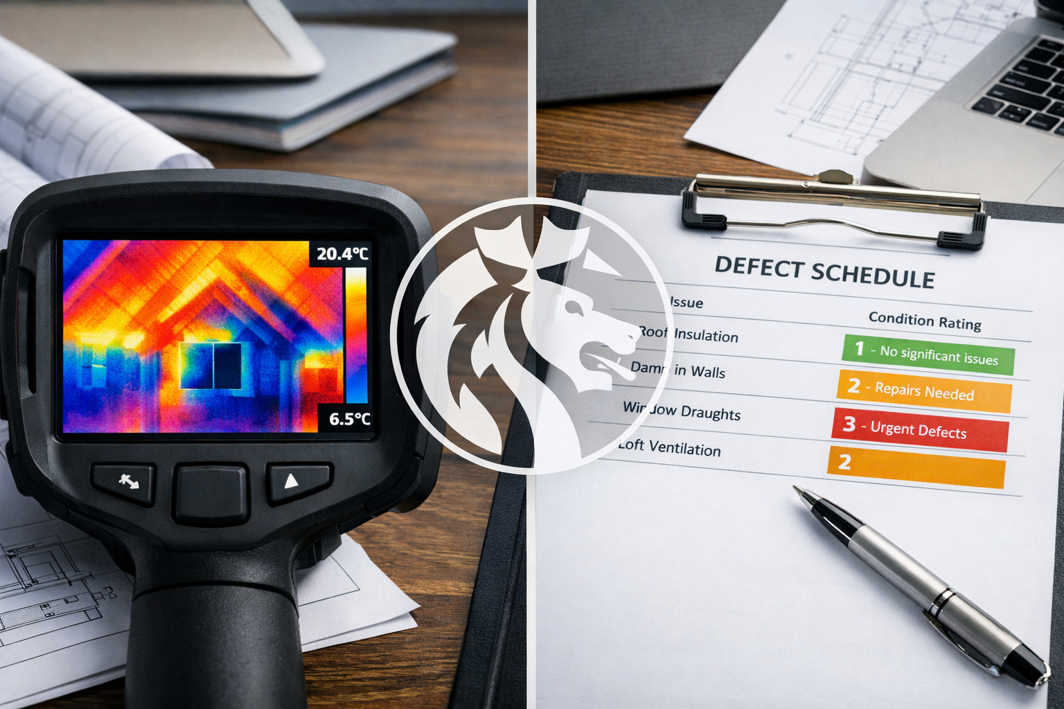Wide () editorial image showing a split-screen diagnostic comparison: left panel displays thermal imaging camera screen