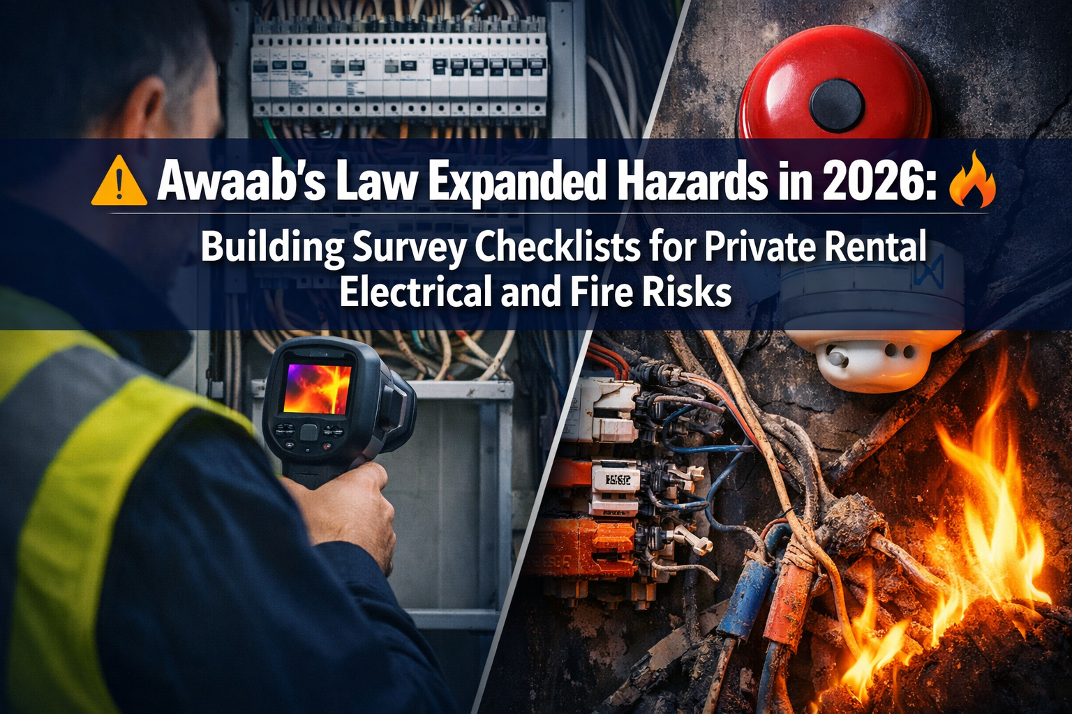 Professional () hero image featuring 'Awaab's Law Expanded Hazards in 2026: Building Survey Checklists for Private Rental