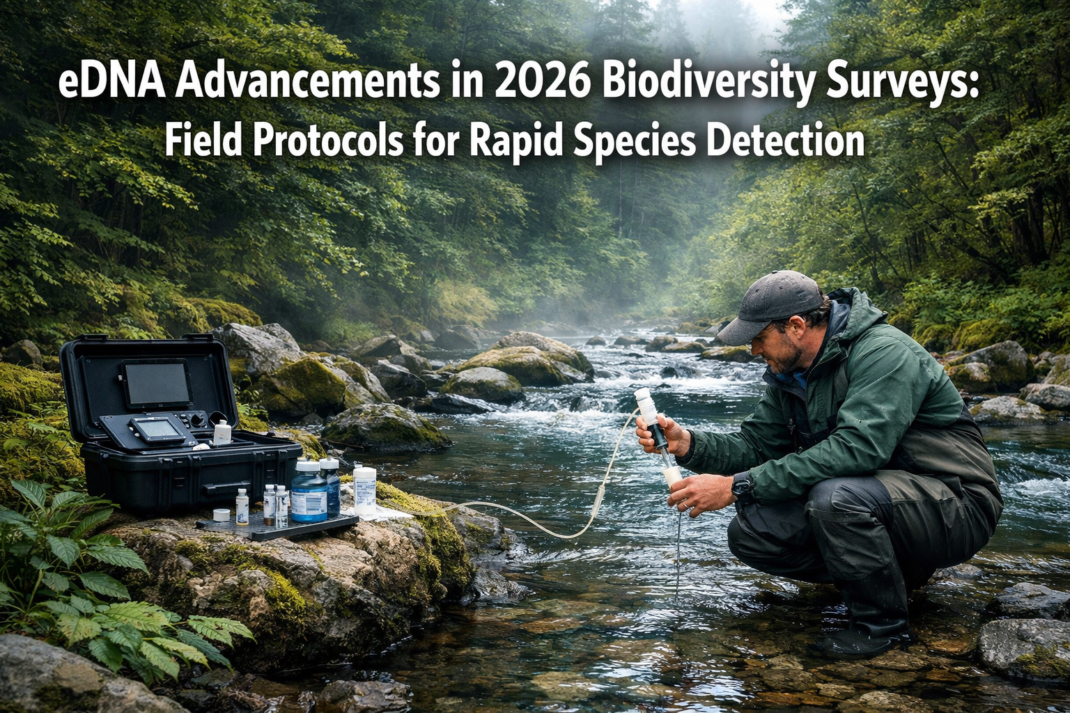 Professional () hero image with 'eDNA Advancements in 2026 Biodiversity Surveys: Field Protocols for Rapid Species