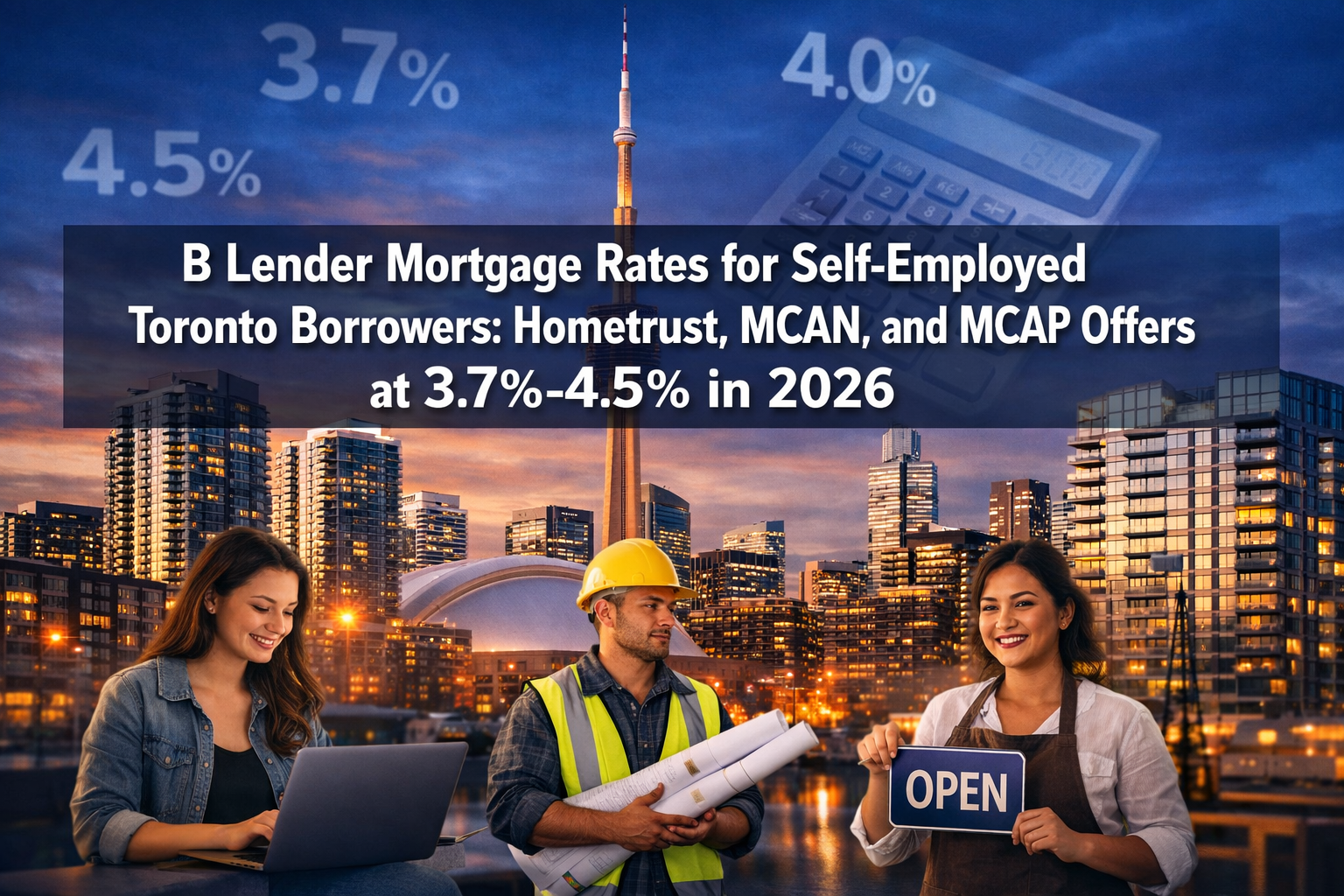 Professional () hero image with 'B Lender Mortgage Rates for Self-Employed Toronto Borrowers: Hometrust, MCAN, and MCAP