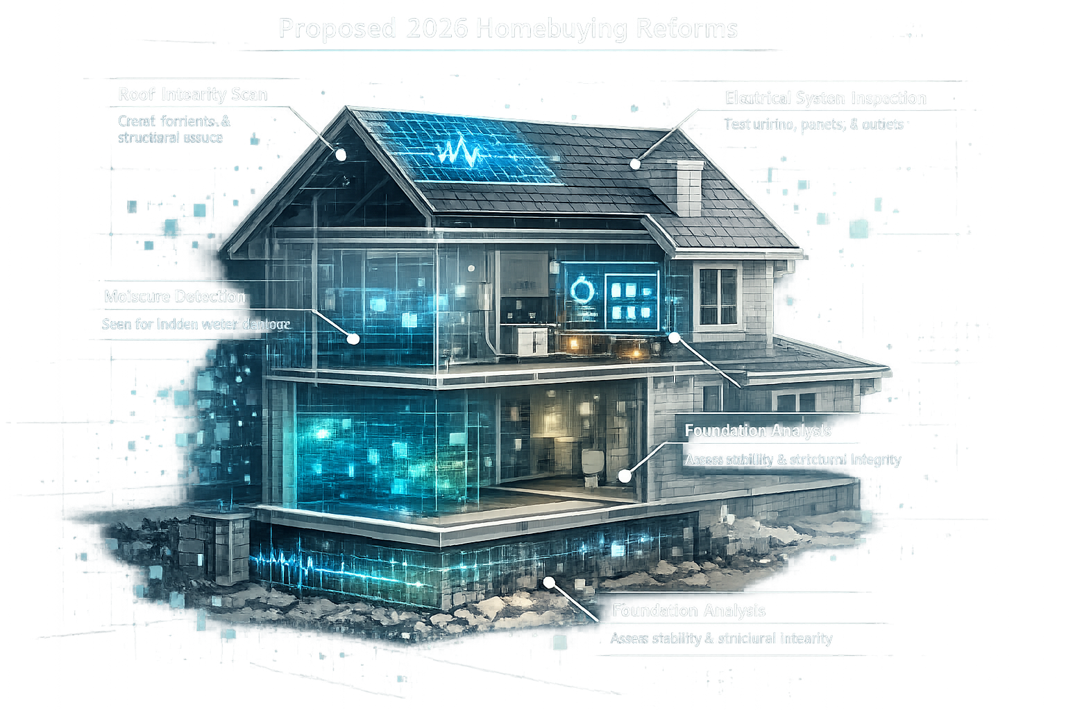 Proposed 2026 Homebuying Reforms section illustration depicting transparent house cutaway, revealing internal structural