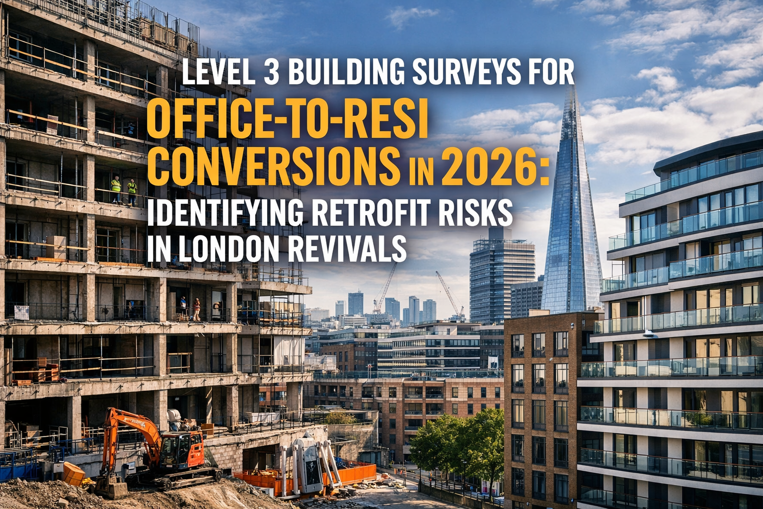 Professional landscape hero image () with : "Level 3 Building Surveys for Office-to-Resi Conversions in 2026: Identifying