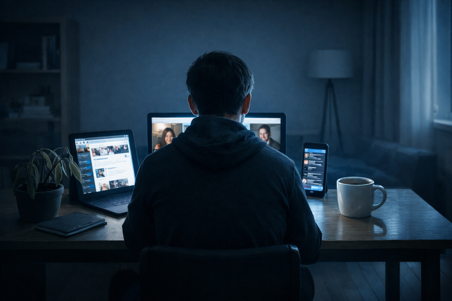 How to Beat the Loneliness Epidemic in 2026 Effortlessly 2 Do not write in Hindi on the images. Must write in English only. Landscape format (1536x1024) image illustrating a person sitting alone in a