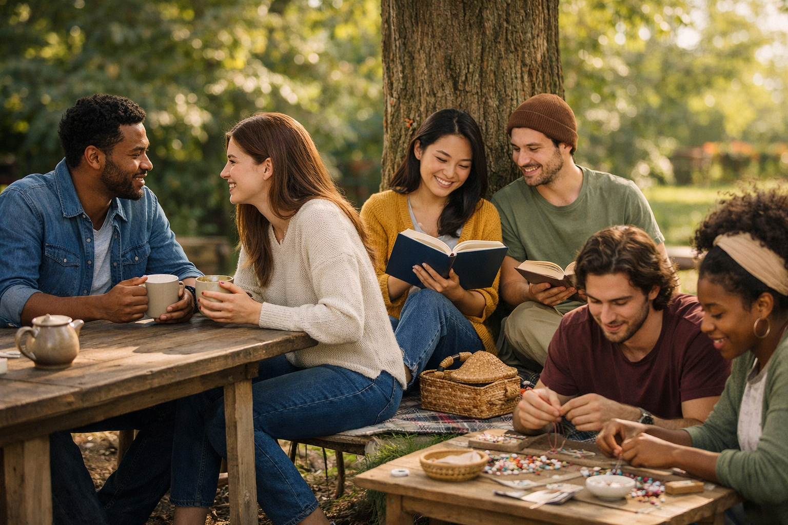 How to Beat the Loneliness Epidemic in 2026 Effortlessly 3 Do not write in Hindi on the images. Must write in English only. Landscape format (1536x1024) image depicting a diverse group of young adult
