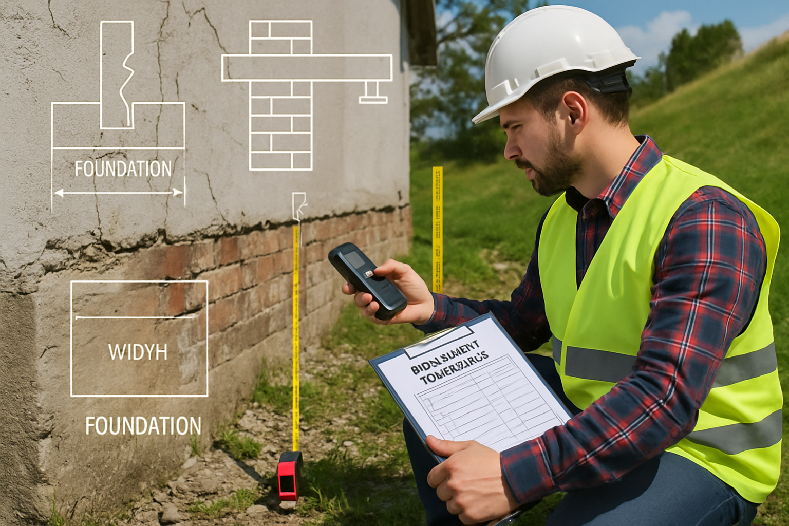Detailed landscape image (1536x1024) showing professional surveyor conducting DELAP survey assessment with digital equipment and measuring t