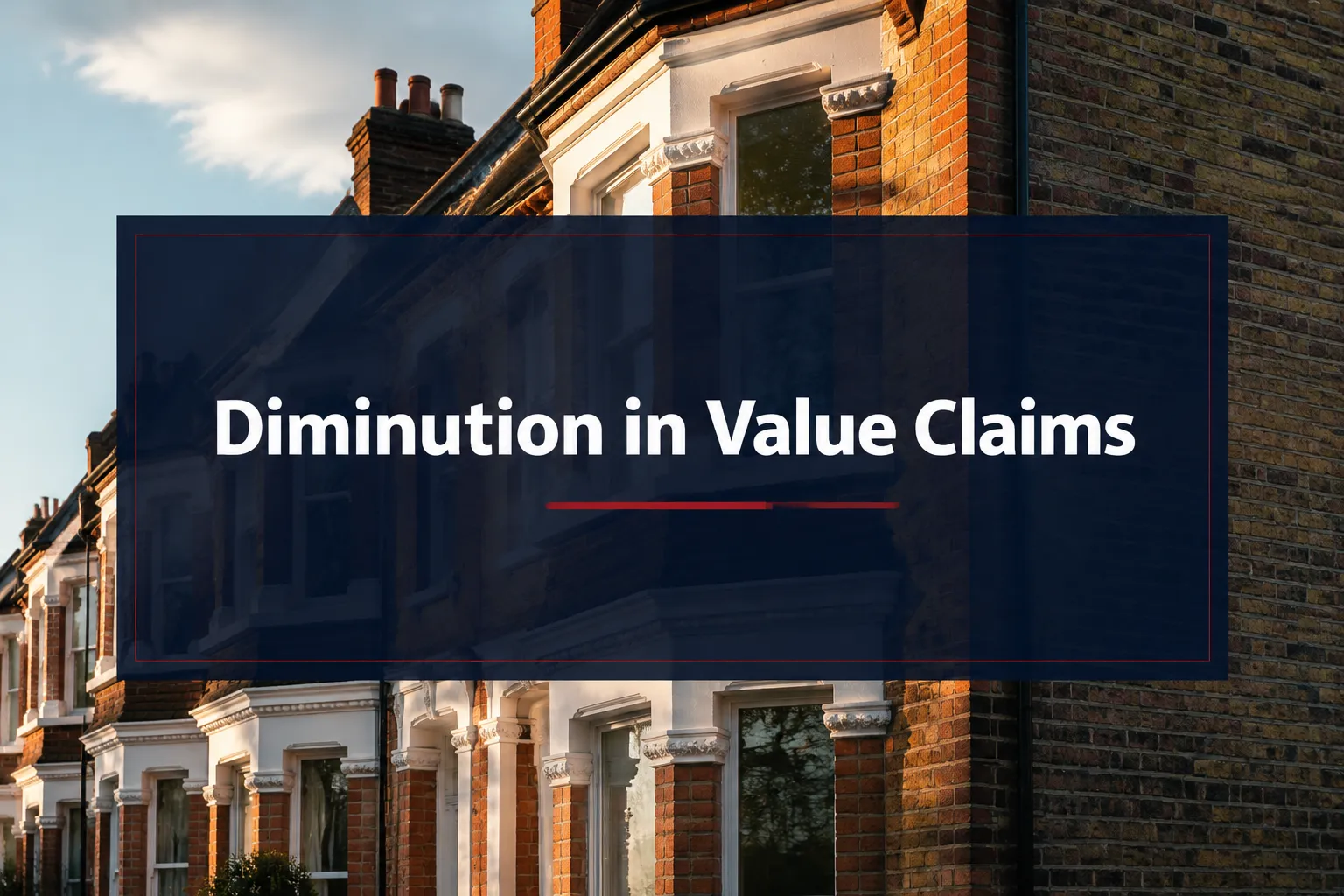 Professional () hero image with (≤42 chars): 'Diminution in Value Claims' in crisp white on a deep navy semi-transparent