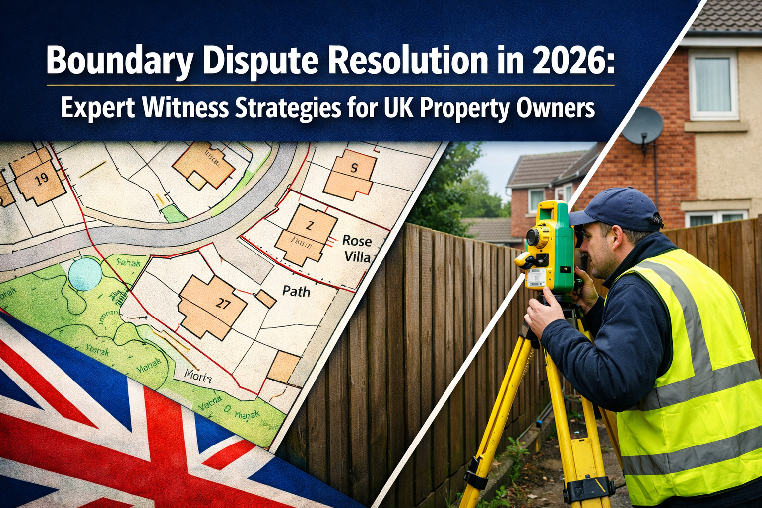 Professional () hero image with 'Boundary Dispute Resolution in 2026: Expert Witness Strategies for UK Property Owners' in