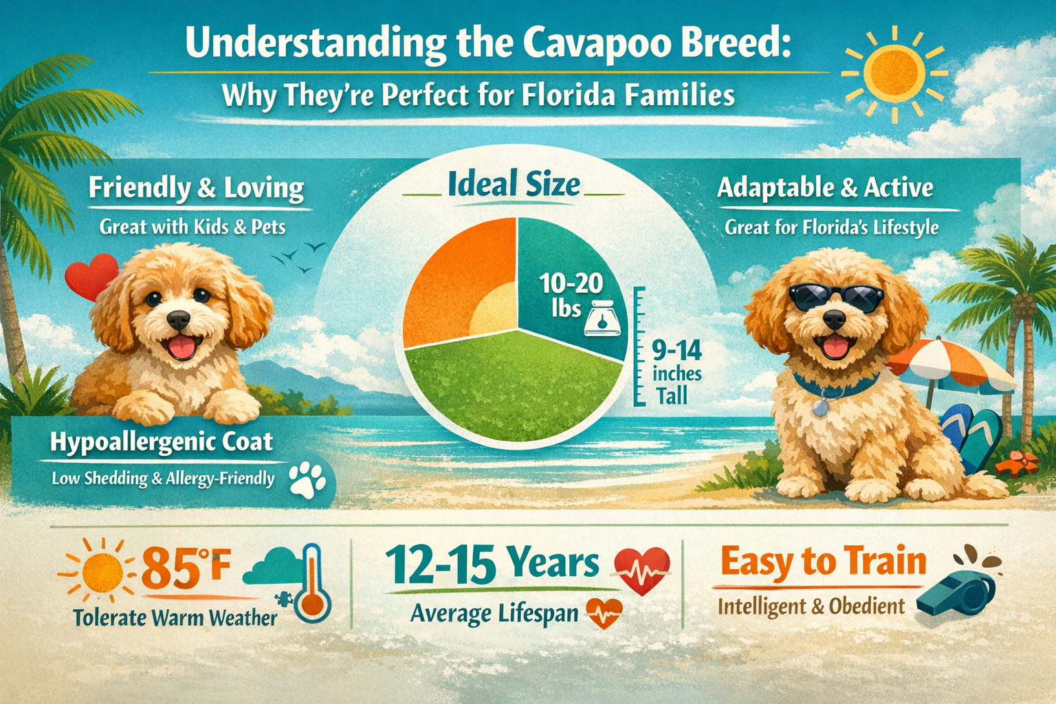 Professional landscape infographic (1536x1024) for article "Cavapoos for Sale Florida: Your Complete 2025 Guide to Finding the Perfect Compa