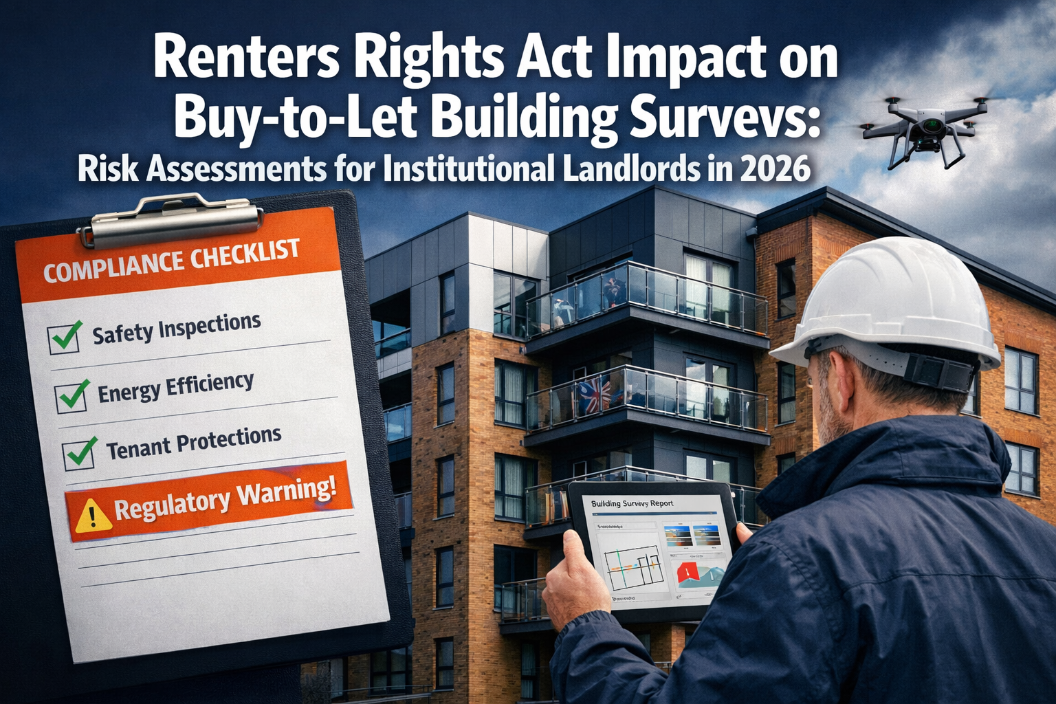 Professional () editorial hero image featuring 'Renters Rights Act Impact on Buy-to-Let Building Surveys: Risk Assessments