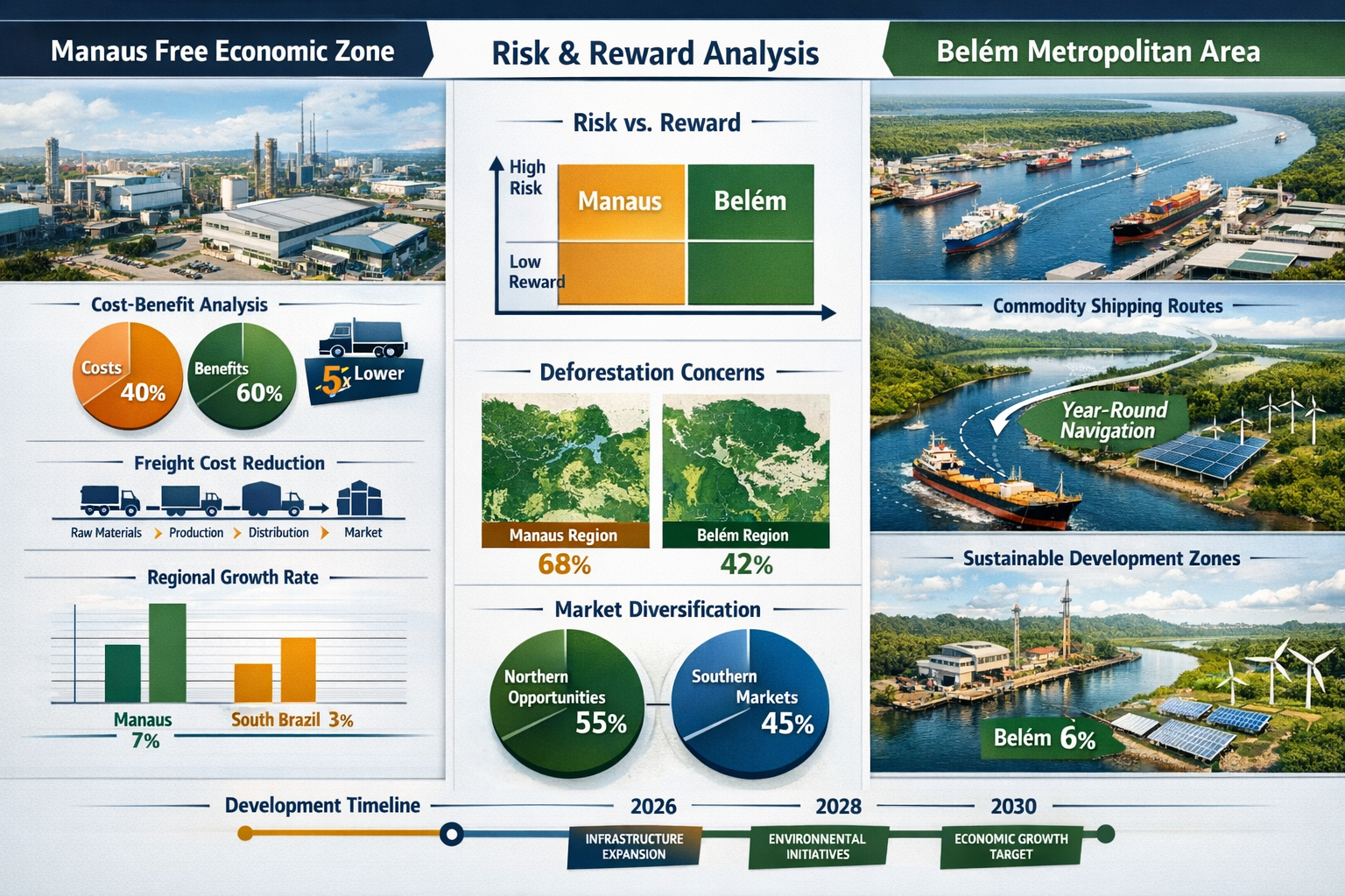 () comprehensive investment opportunity infographic displaying side-by-side comparison of Manaus Free Economic Zone and