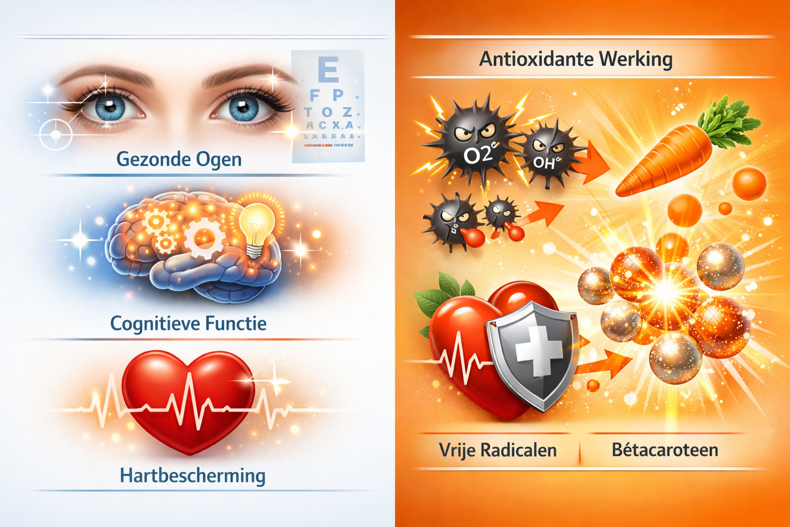 Landscape editorial image (1536x1024) depicting health benefits concept with split-screen composition: left side shows healthy eyes with vis