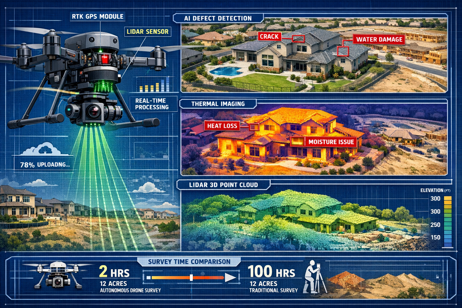 Detailed landscape format (1536x1024) technical illustration depicting multi-sensor data capture in action with cutaway view of autonomous d