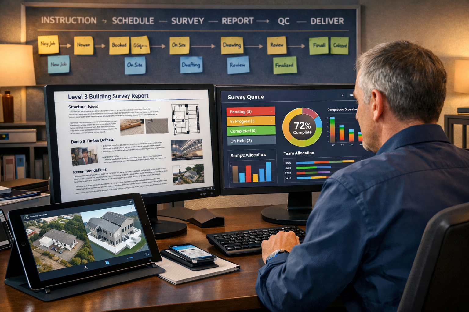 () editorial image showing modern surveyor workflow optimization scene. Central focus on professional surveyor at