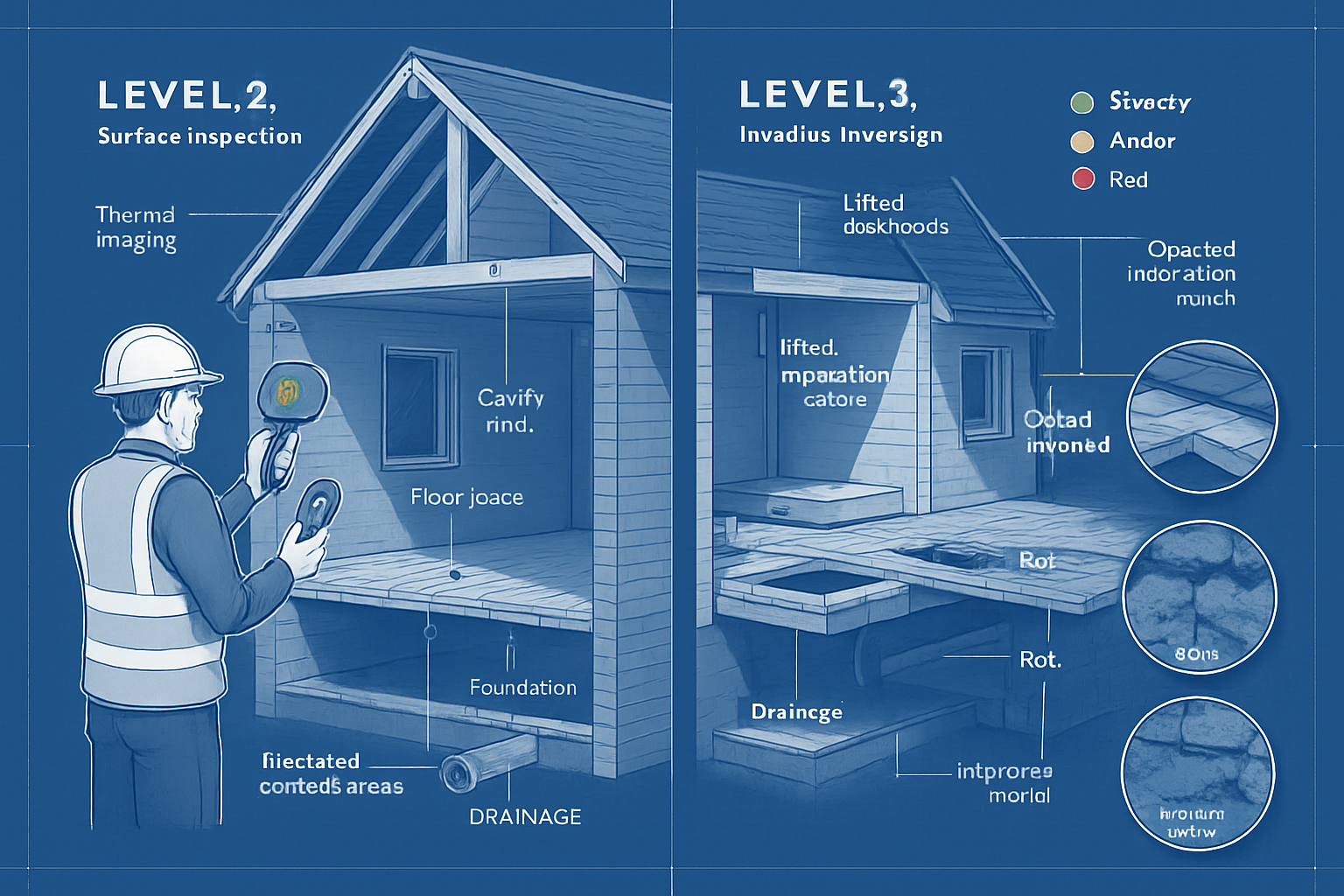 Comprehensive landscape infographic (1536x1024) displaying cutaway architectural cross-section of building showing exposed structural elemen