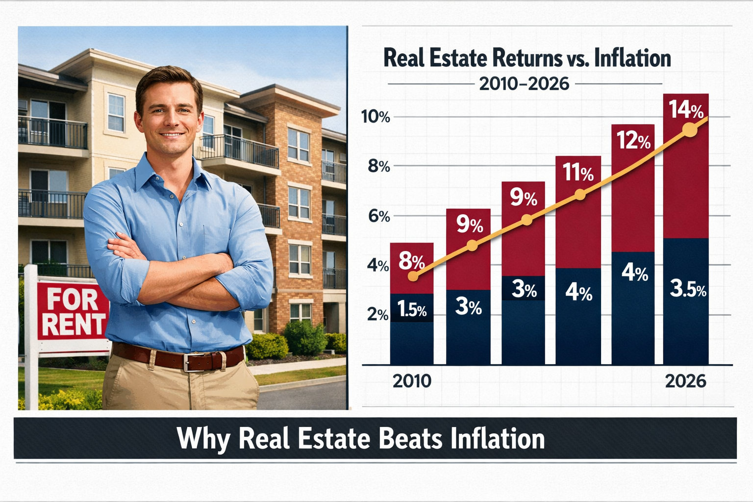 () editorial illustration showing a split-screen comparison: left side depicts a confident young investor in business casual