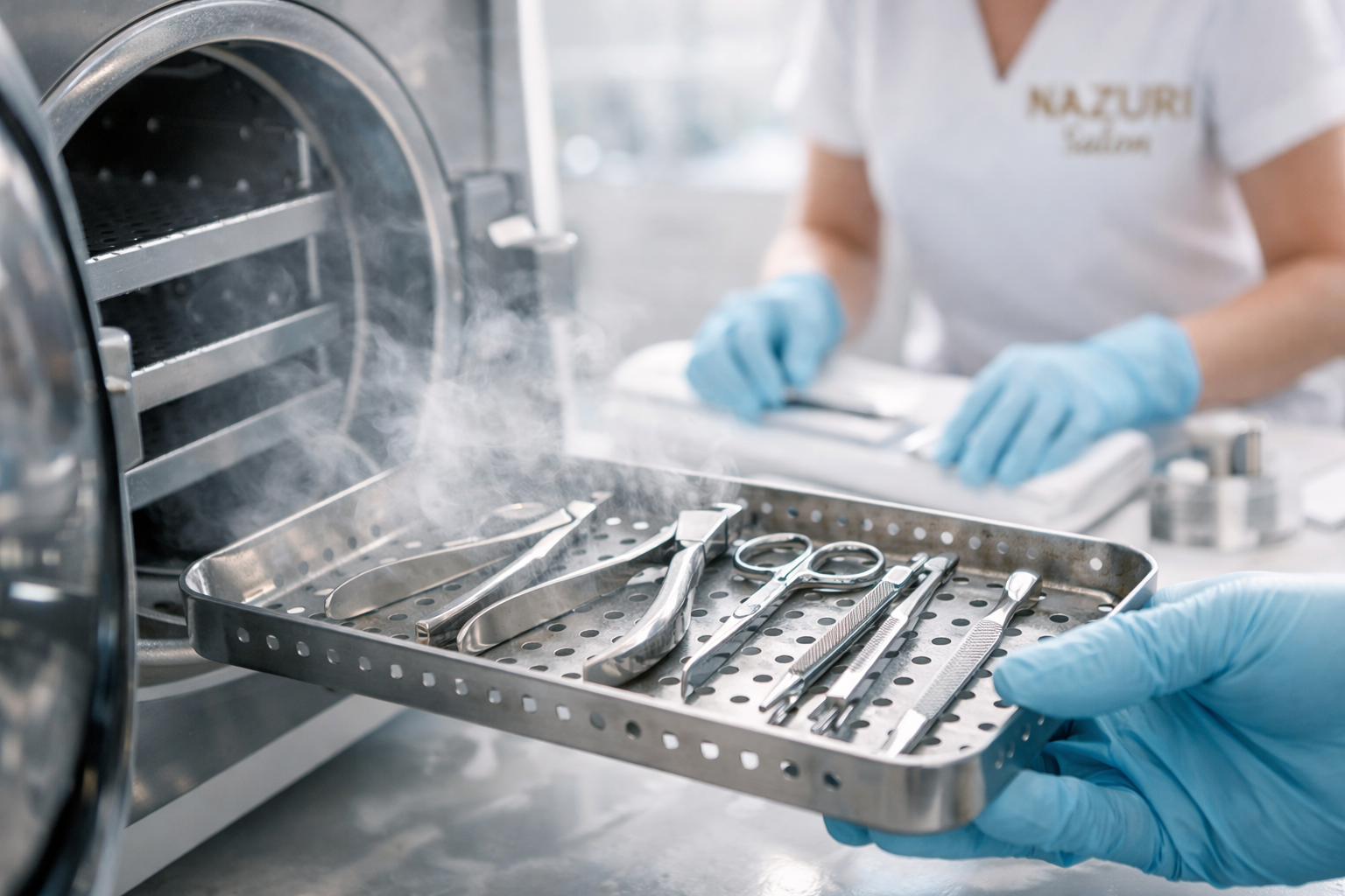Sterilization process of manicure tools in an autoclave