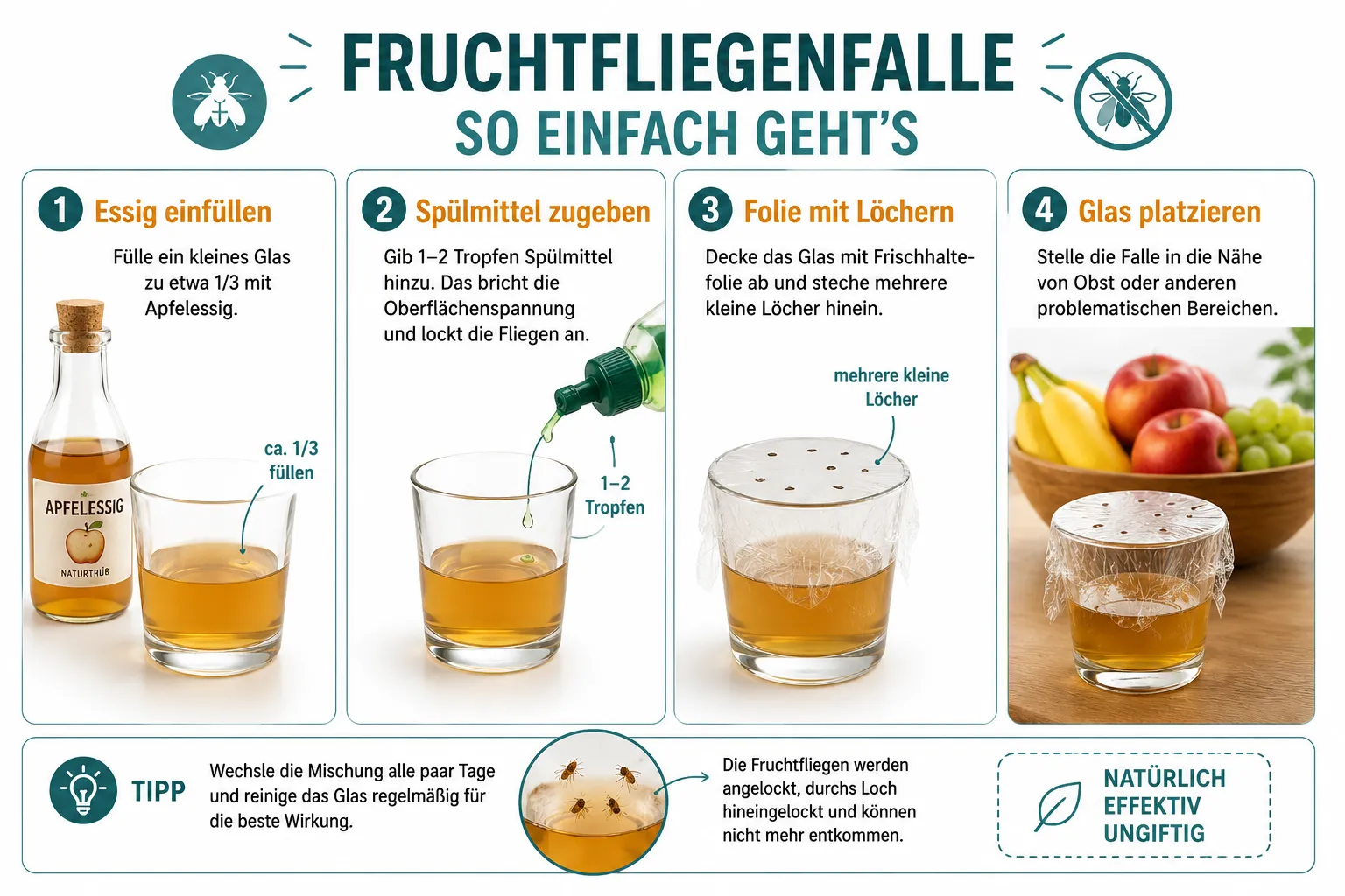 Die besten Hausmittel gegen Fruchtfliegen 2 Die besten Hausmittel gegen Fruchtfliegen: Was wirklich wirkt