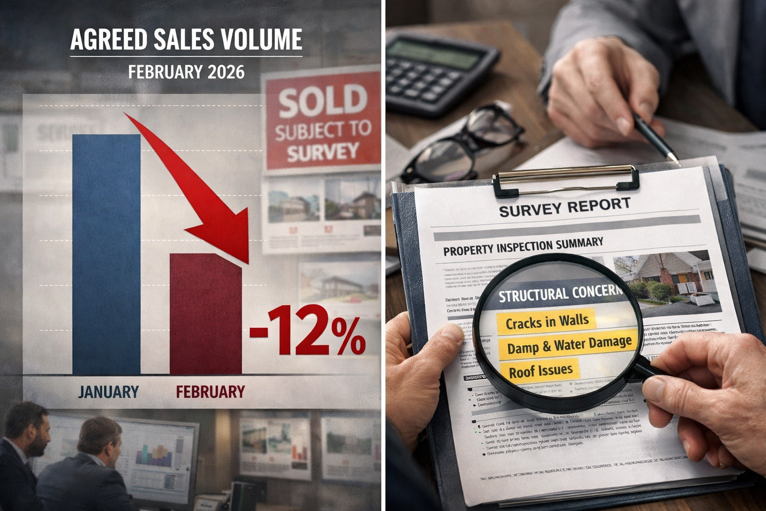 () commercial real estate market analysis visualization showing February 2026 transaction data with prominent -12% decline