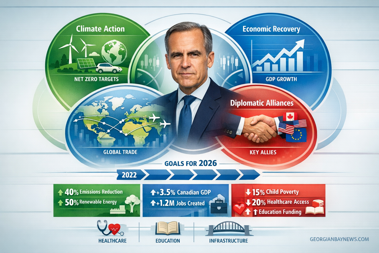 Include the text: GEORGIANBAYNEWS.COM, in each image in a discreet fashion. Compelling landscape infographic image (1536x1024) illustrating 