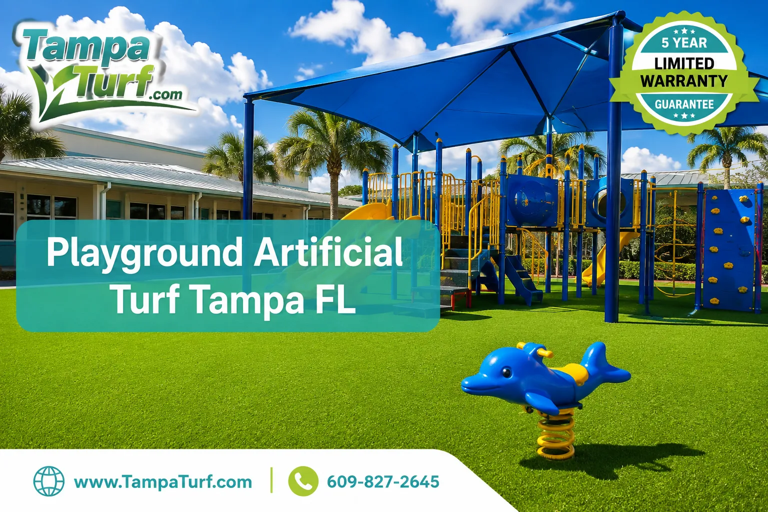 Professional () editorial hero image with SHORT (≤42 chars): 'Playground Artificial Turf Tampa FL', rendered in crisp white