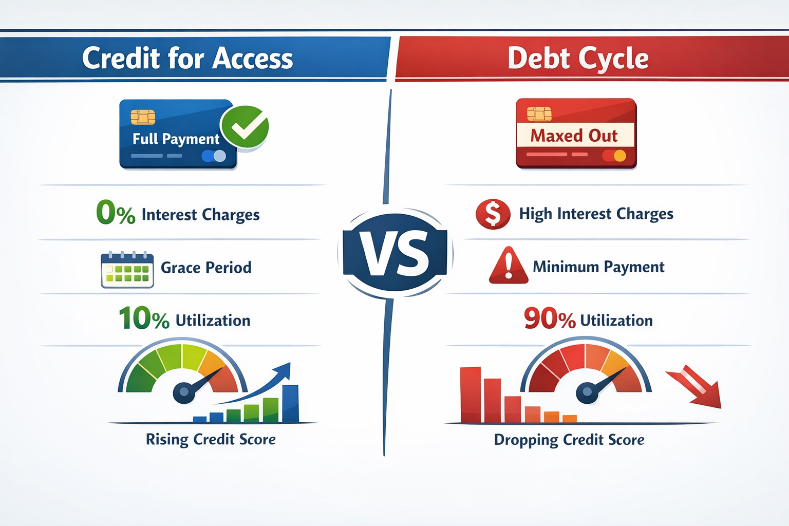 Cover Image (top of article) 3:2 horizontal. Description: A split image showing a credit card on one side and a debit card on the other, wit
