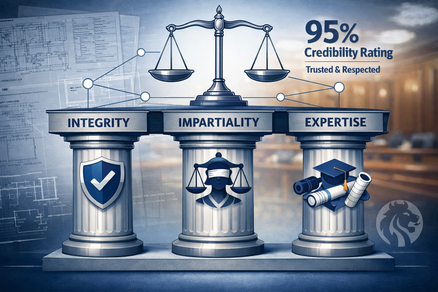() detailed infographic showing three interconnected pillars labeled 'Integrity', 'Impartiality', and 'Expertise' supporting