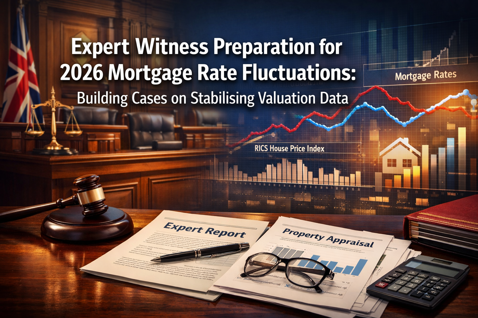 Professional () hero image with 'Expert Witness Preparation for 2026 Mortgage Rate Fluctuations: Building Cases on