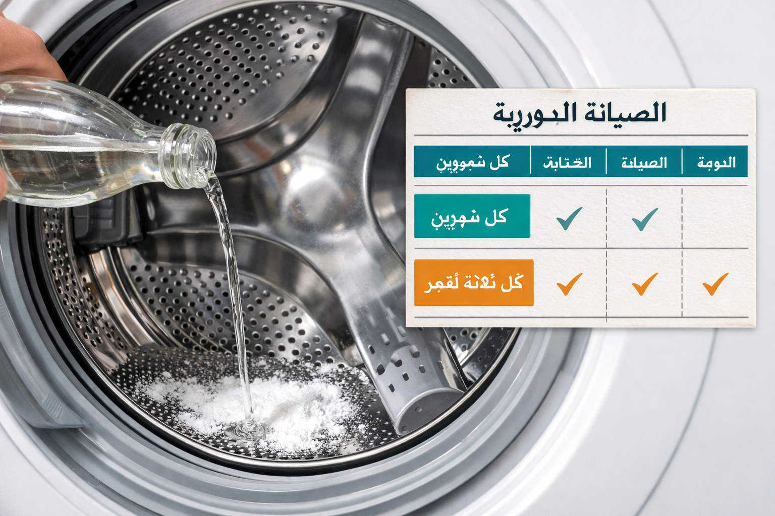 Detailed () editorial image showing a close-up bird's-eye view of an open washing machine drum being cleaned with white