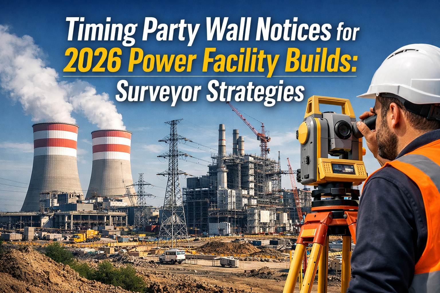 Professional landscape hero image () with : "Timing Party Wall Notices for 2026 Power Facility Builds: Surveyor Strategies".
