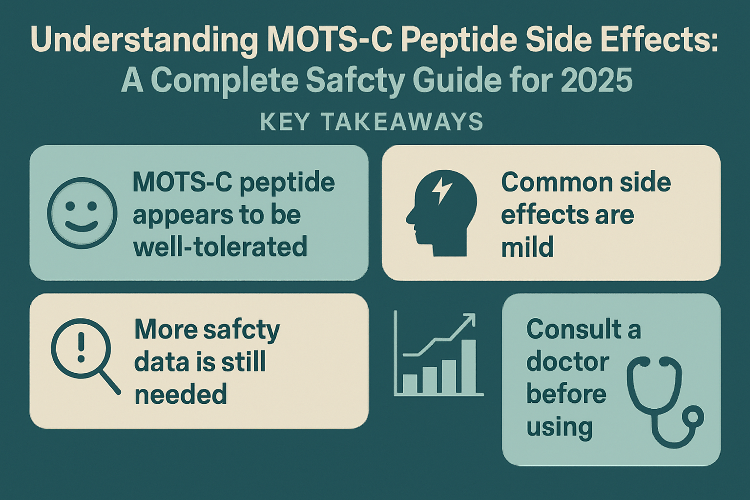 Professional landscape infographic (1536x1024) for article "Understanding MOTS-C Peptide Side Effects: A Complete Safety Guide for 2025", se