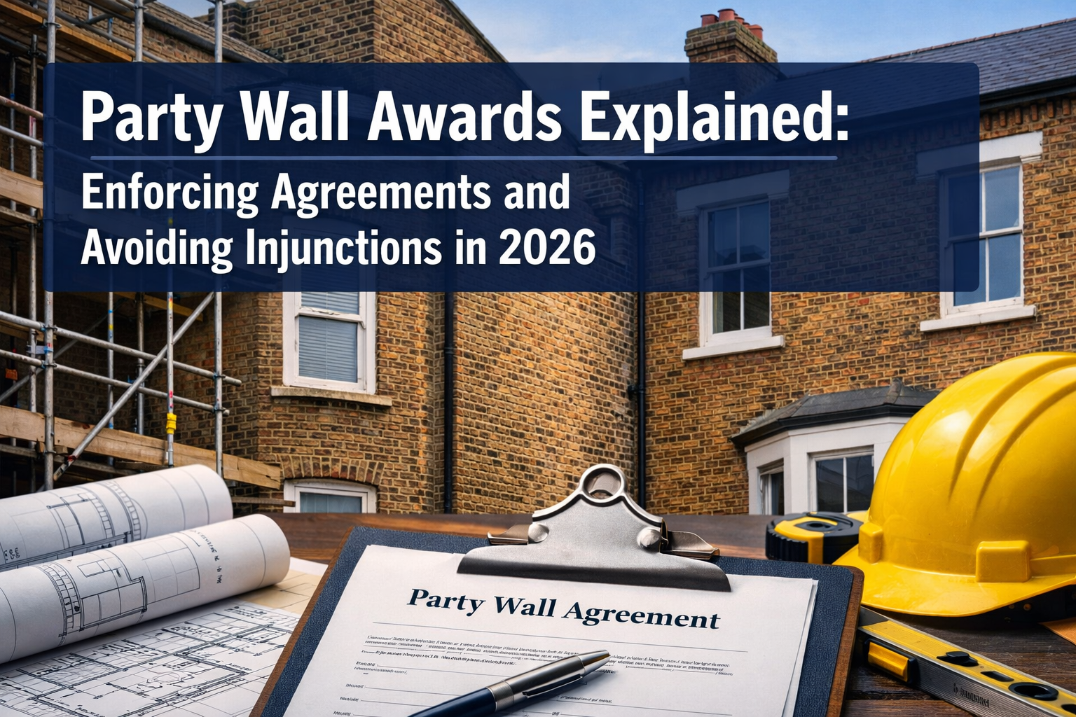 Professional () hero image featuring 'Party Wall Awards Explained: Enforcing Agreements and Avoiding Injunctions in 2026' in