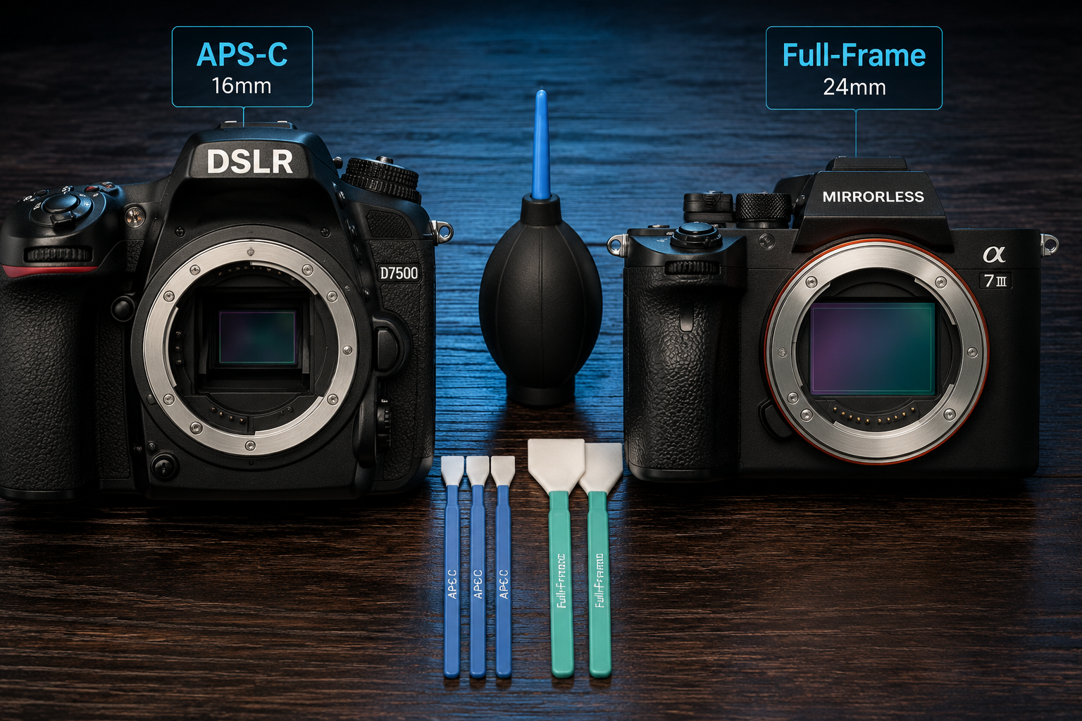 Camera cleaning kit differences for DSLR vs mirrorless cameras
