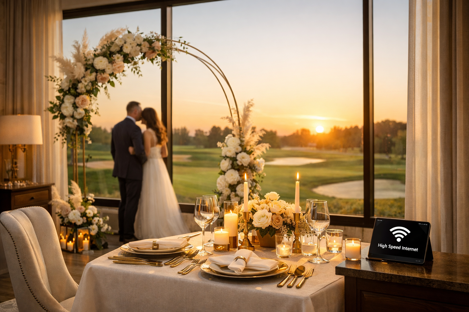 Detailed () image showcasing a serene, exquisitely decorated Airbnb interior suitable for a micro-wedding near Golf Course