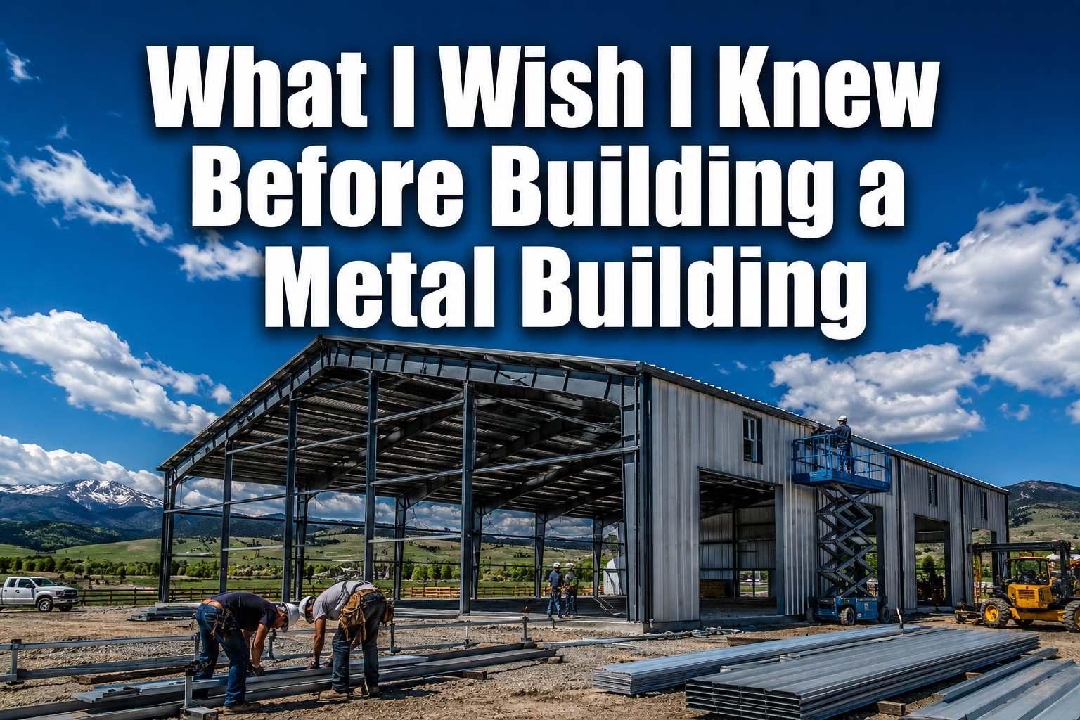 Professional () hero image with : 'What I Wish I Knew Before Building a Metal Building' in extra large white with dark drop