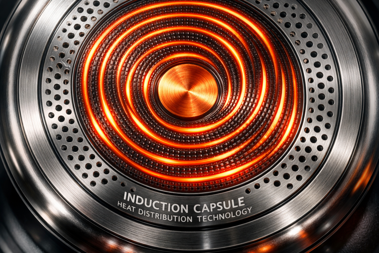 close-up of induction capsule bottom showing heat distribution technology