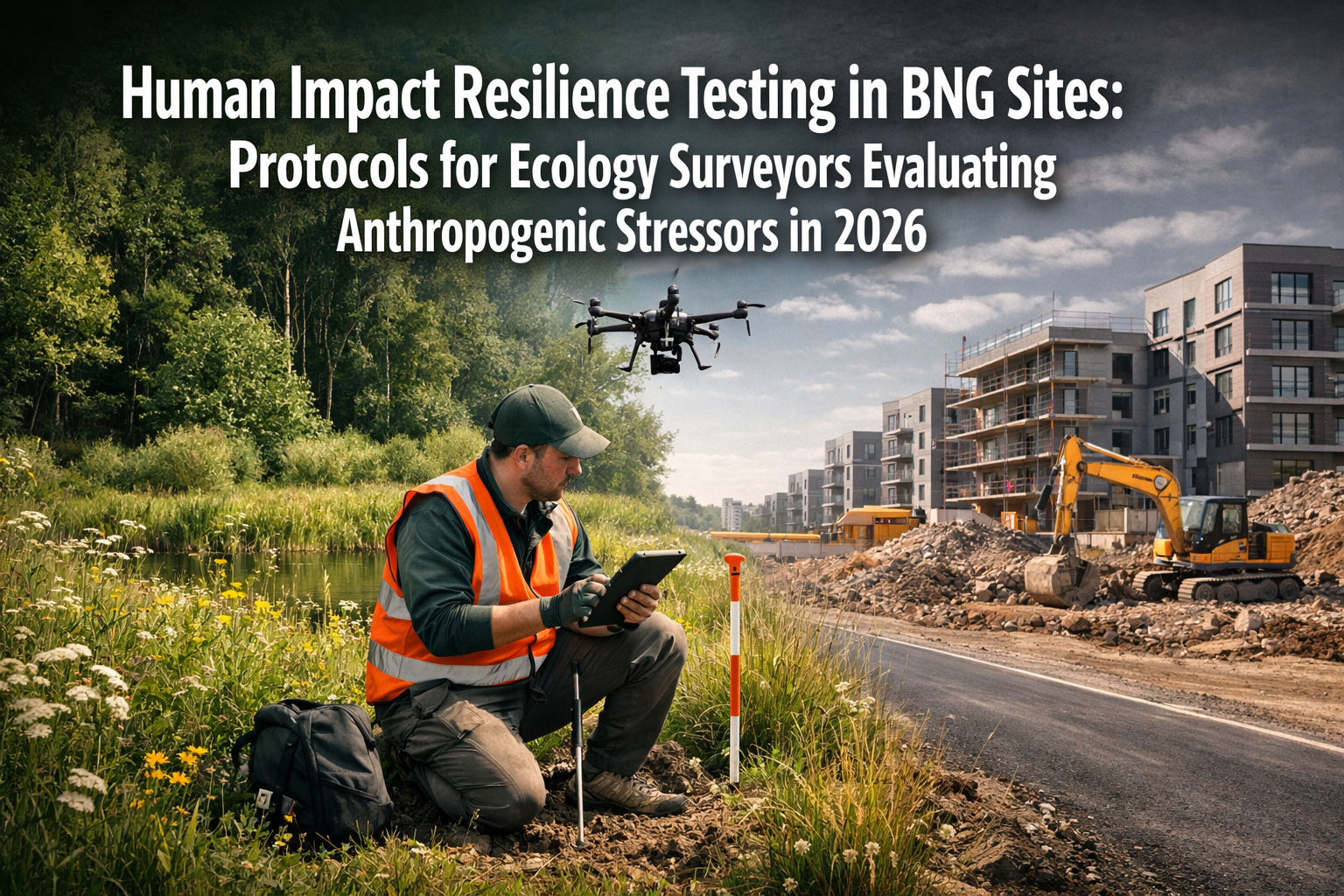 Professional () hero image with 'Human Impact Resilience Testing in BNG Sites: Protocols for Ecology Surveyors Evaluating