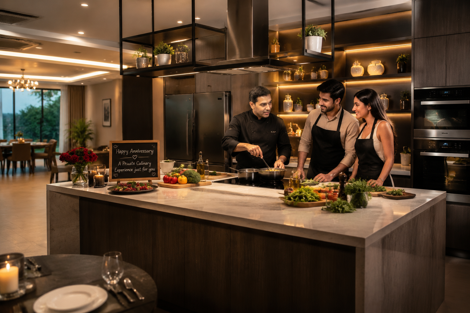 () image showcasing a modern, fully-equipped gourmet kitchen within a private Airbnb in Gurgaon, highlighting high-end