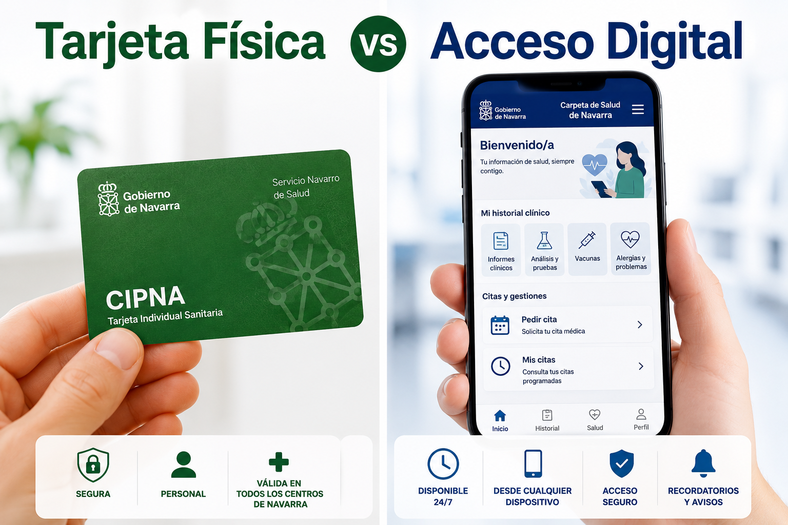 Tarjeta física CIPNA y Carpeta de Salud digital Navarra