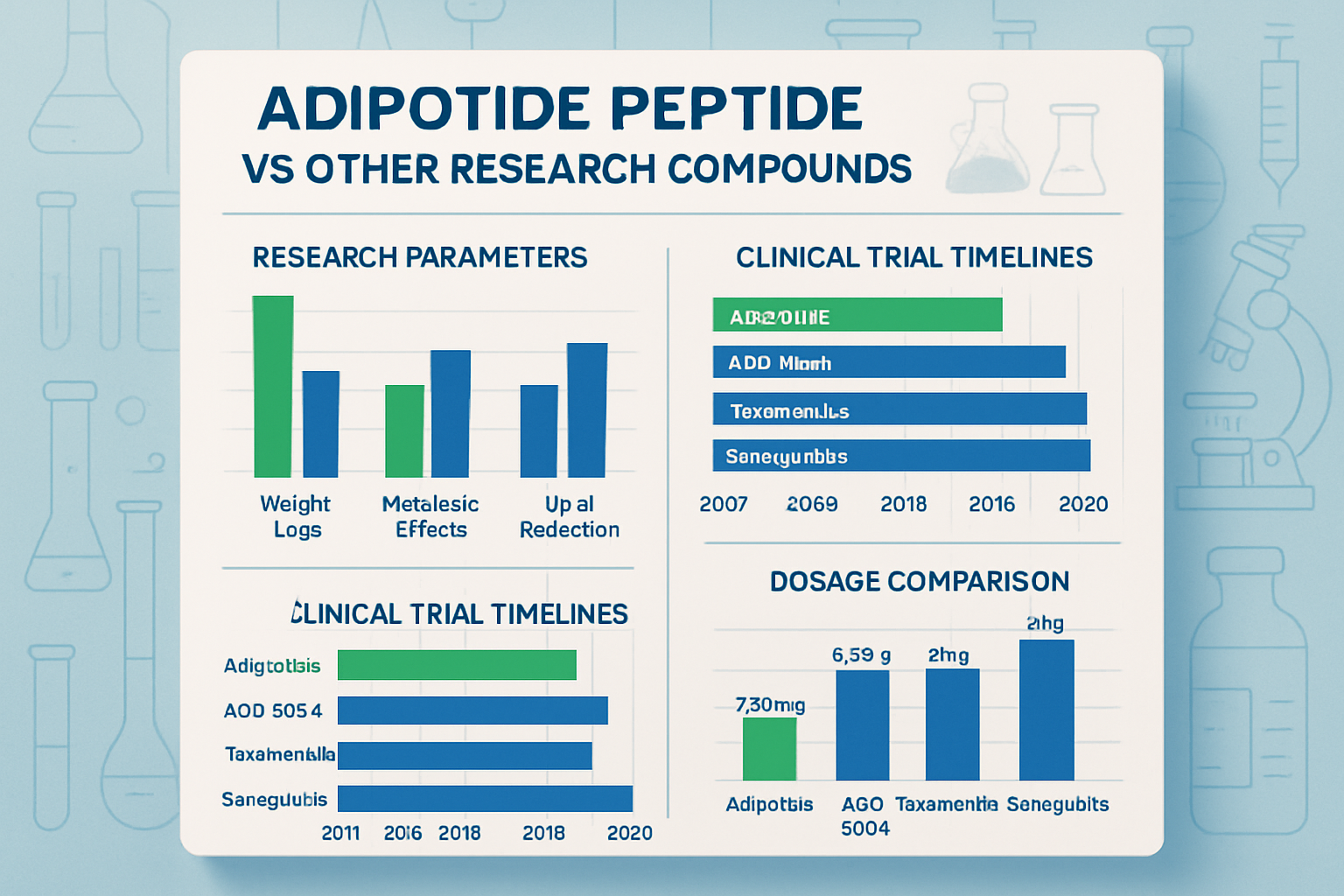 Comparative research chart displaying adipotide peptide versus other research compounds like AOD 9604, with bar graphs showing different res