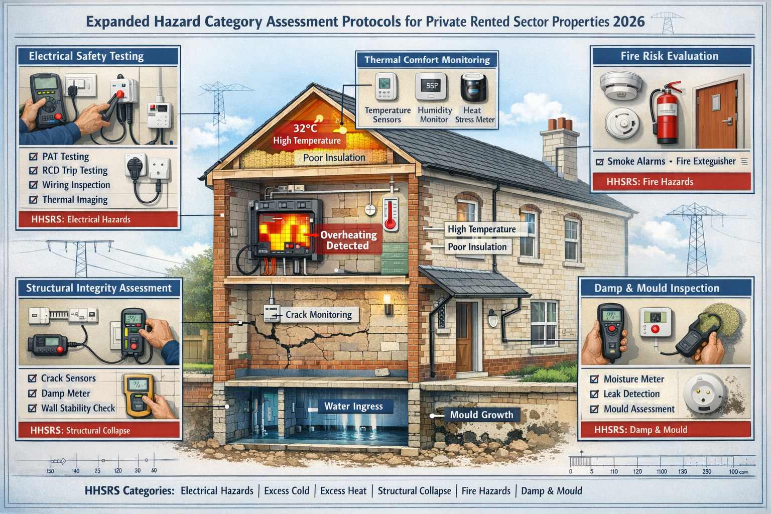 Detailed () technical illustration showing expanded hazard category assessment protocols for private rented sector