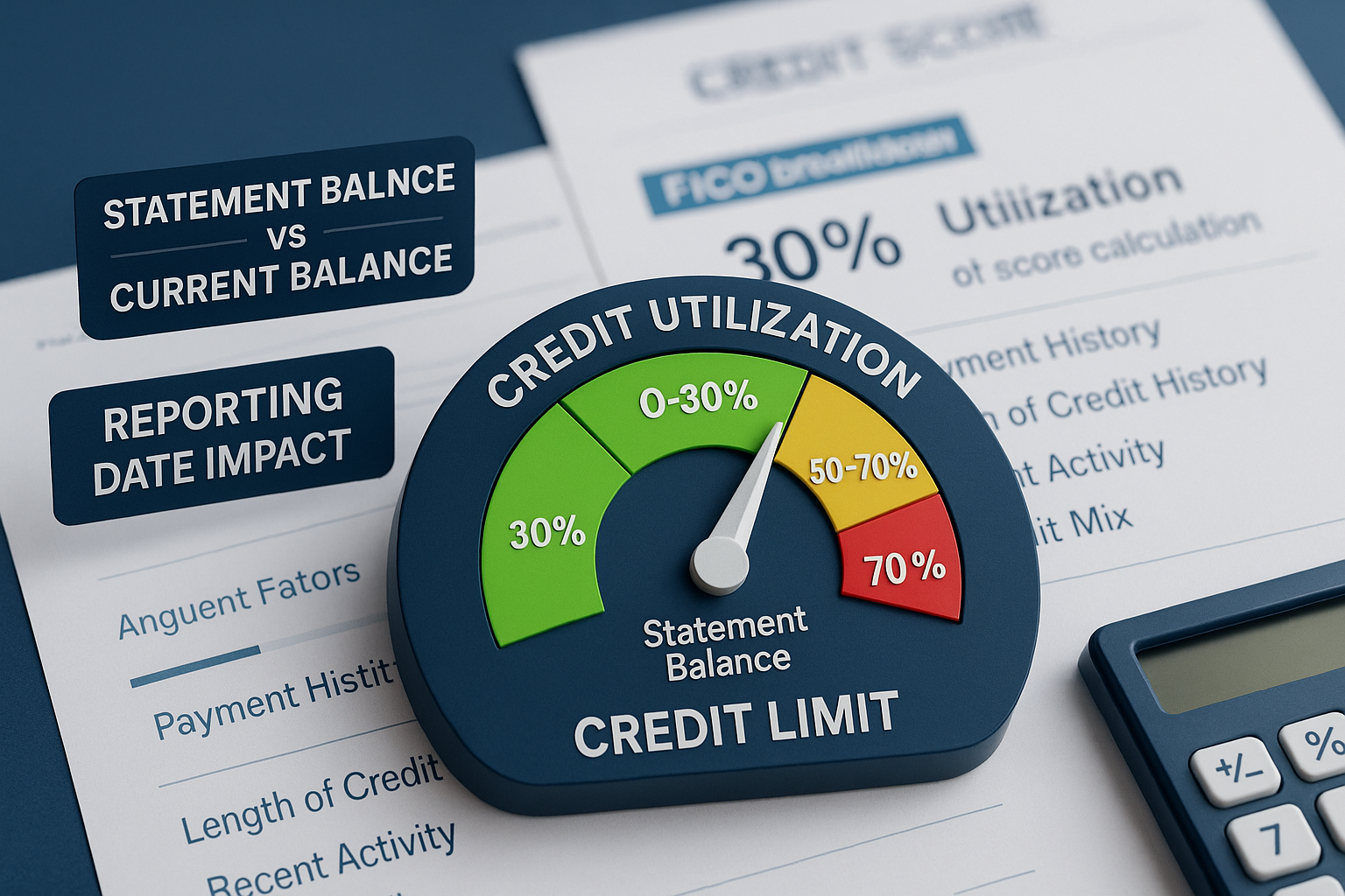 Professional editorial photograph (1536x1024) depicting credit utilization concept with visual metaphor: three-dimensional credit card limit