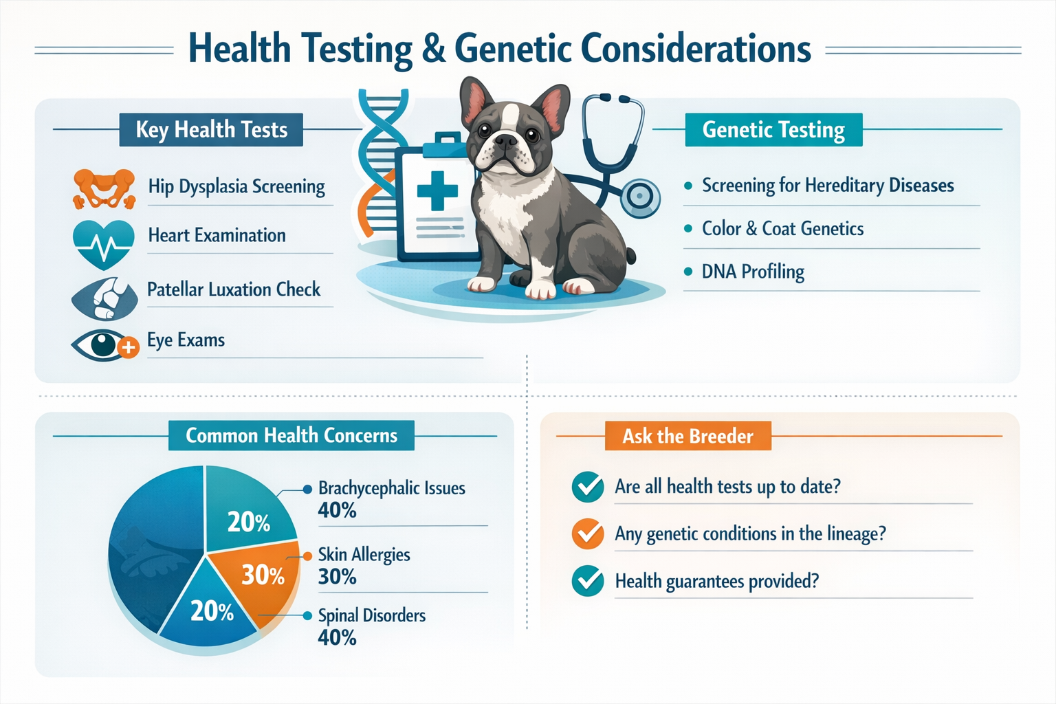 Professional infographic for article "Finding the Best French Bulldog Studs Near Me: Your Complete 2026 Guide", section: "Health Testing and