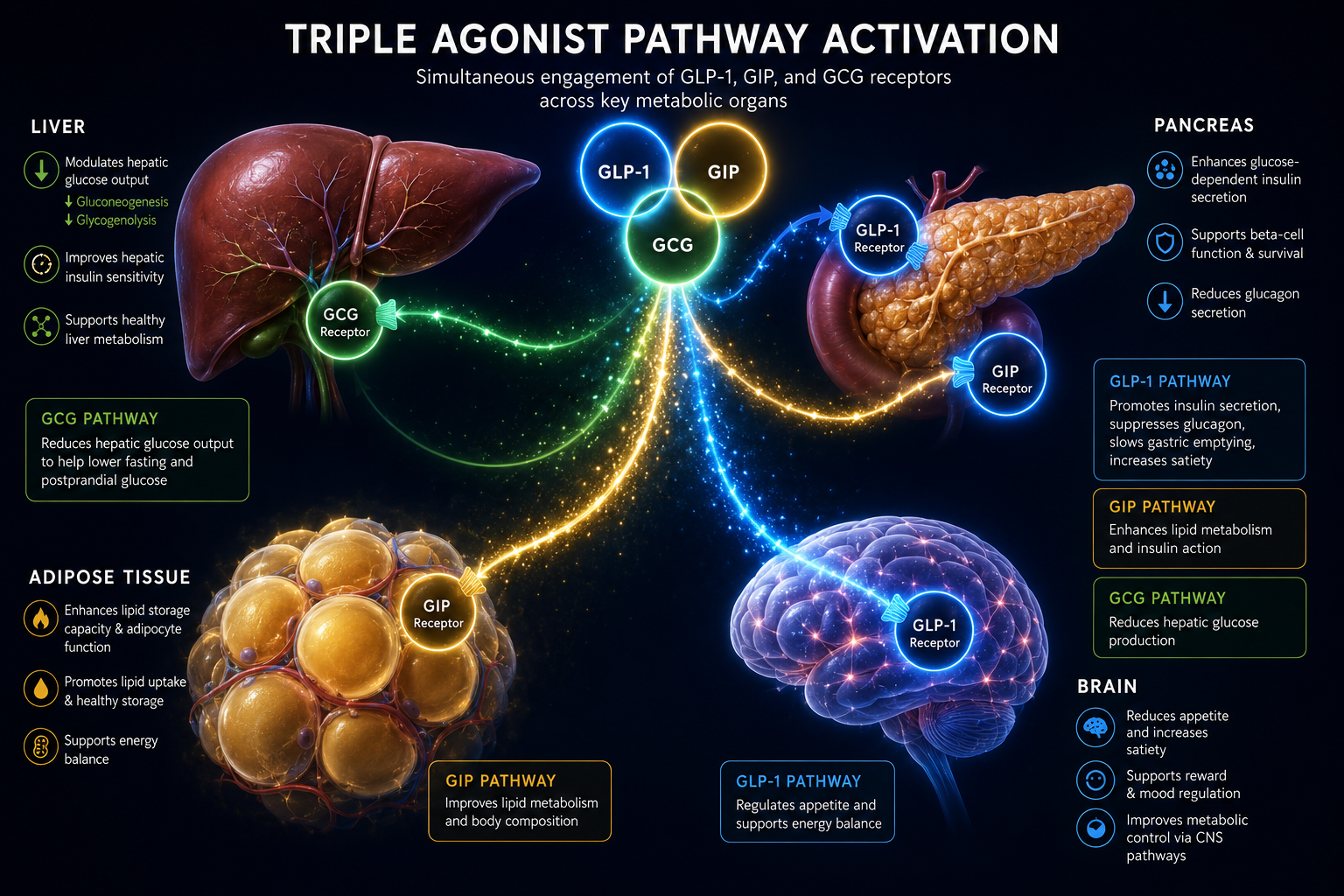 Retatrutide (GLP-1/GIP/GCG) Mechanism of Action in Metabolic Research Contexts