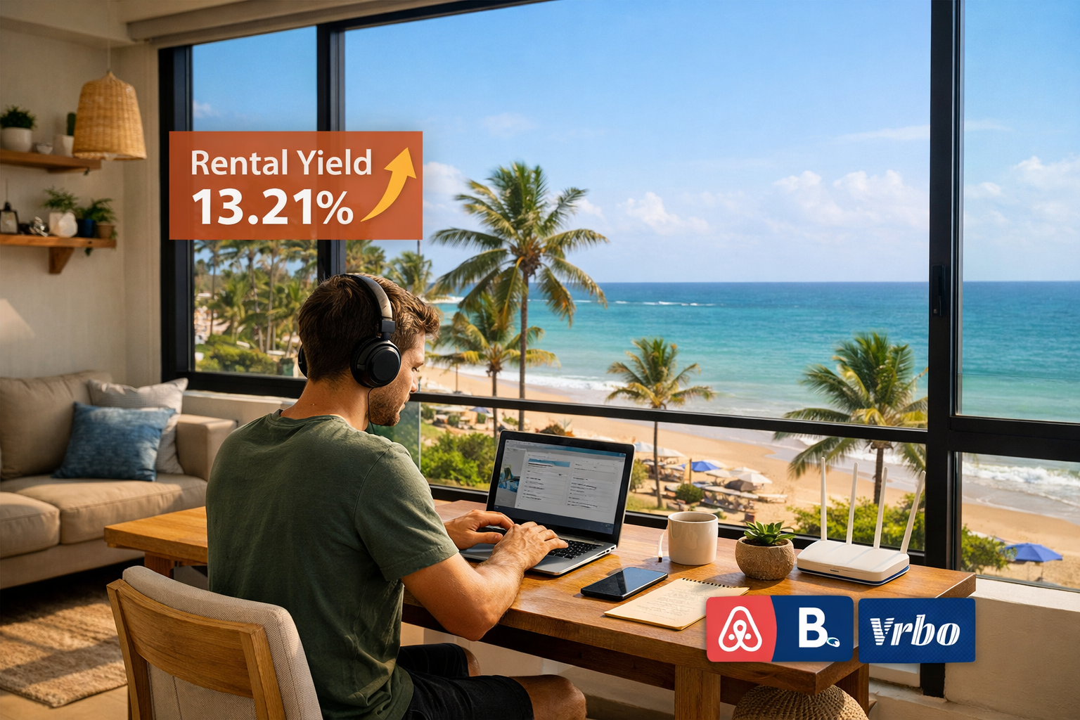 Detailed () image depicting digital nomad lifestyle in João Pessoa beachfront property. Interior scene of modern furnished